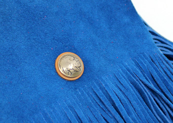 メディスンバッグ（牛革スエード）フリンジ、コンチョは昔のアメリカで実際に使われていたUSAアンティーク5セントコインを使用。