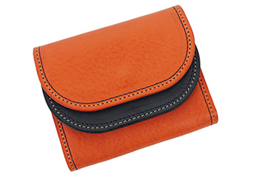 牛革ミニ財布 ツートンカラー(牛革/日本製）オレンジ×ネイビー