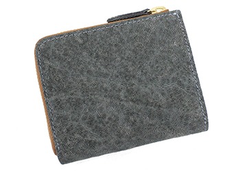 象革L字ファスナーコンパクト財布（象革/日本製）グレー