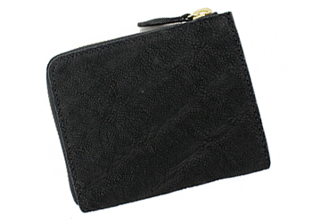 象革L字ファスナーコンパクト財布（象革/日本製）黒