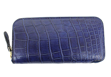 限定商品！クロコダイル藍染ラウンドファスナー長財布（ワニ革/日本製） 希少価値の高いシャメンシスを使い本藍染めで仕上げられた最高級クロコダイル革を使用してします。