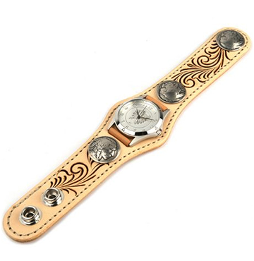 牛革腕時計カービングフリーカット インディアンコンチョ(牛革/日本製