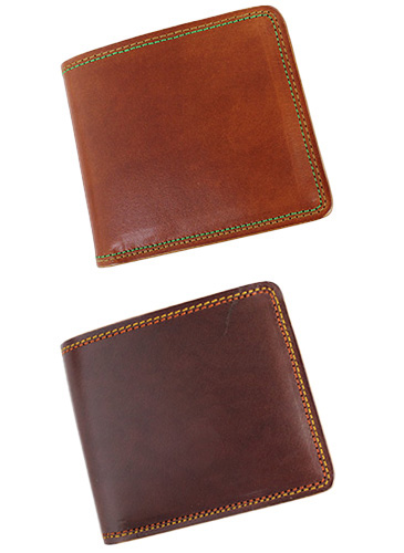 sa164-05 ２色のステッチが彩り鮮やかな二つ折り財布（牛革/日本製）