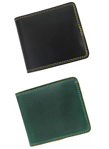 sa164-06 ２色のステッチが彩り鮮やかな二つ折り財布（牛革/日本製）