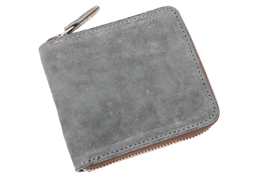 sa202-01 エレファント藍染ラウンドファスナー二つ折り財布（象革/日本製）