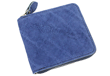 sa202-05 エレファント藍染ラウンドファスナー二つ折り財布（象革/日本製）